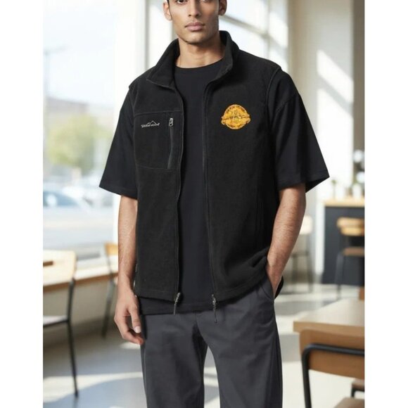 Eddie Bauer Mens Black Fleece Vest With Embroidered Packard Stadium Logo 1974-20 - Picture 1 of 6